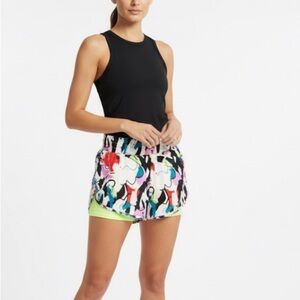 AVIA Abstract Print High Rise Running Shorts with Lime Green Bike Short …